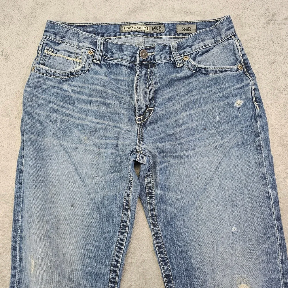 Tyler Straight Jeans Mens 34R Paint Splatter Raw Hem‎ Distressed Denim